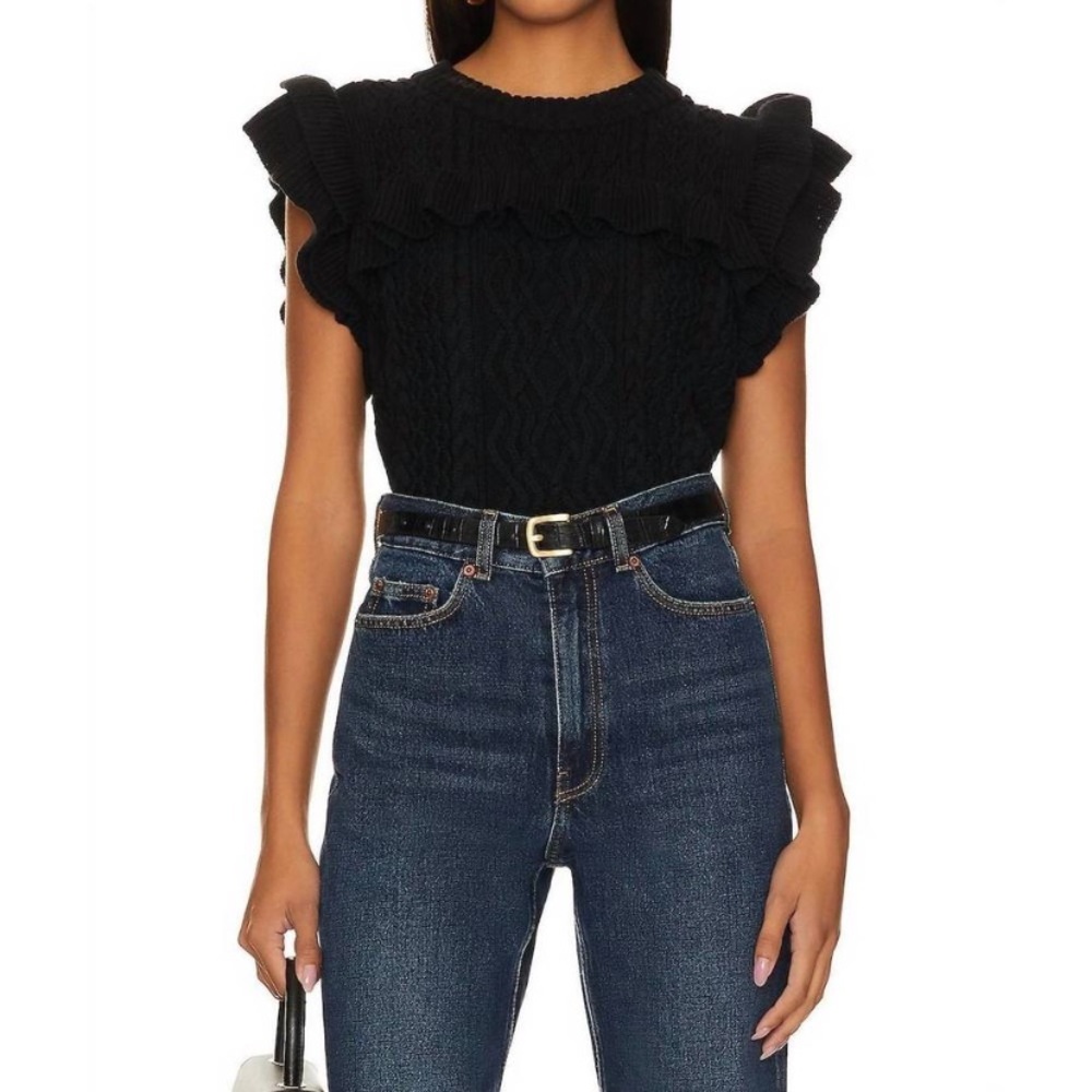 Cleobella Black Ruffle Crew Neck Sweater